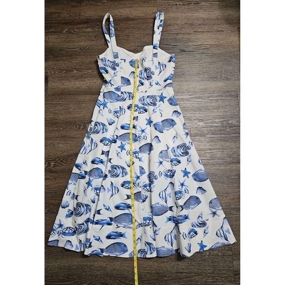 Avec Les Filles Blue Marin Print Fit & Flare Sleeveless Midi Dress Womens 10 NWT - Picture 9 of 13